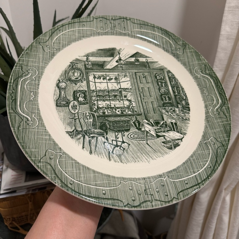 The Old Curiosity Shop Royal Chop Plate Green Under Glaze Cake Plate Platter - Picture 3 of 6